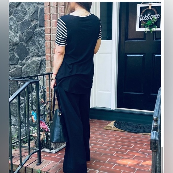 NWOT Black Palazzo Pants 100% Cotton Linen-feel Front Patch Pockets L - Picture 3 of 7